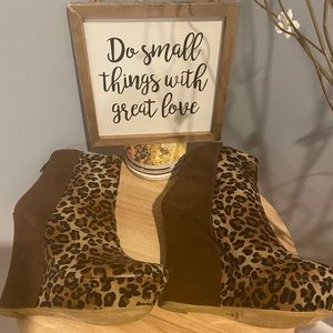 Leopard print wedge boots